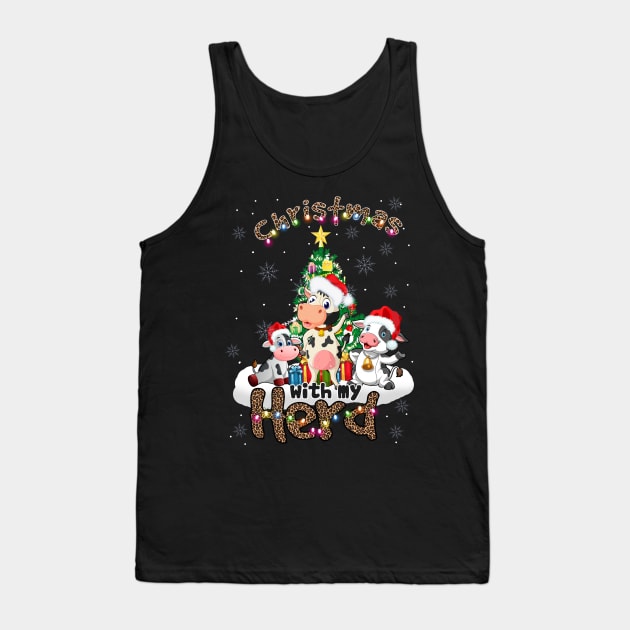 Christmas With My Herd Cow Cattle Farmer Funny Leopard Gift Tank Top by johnbbmerch